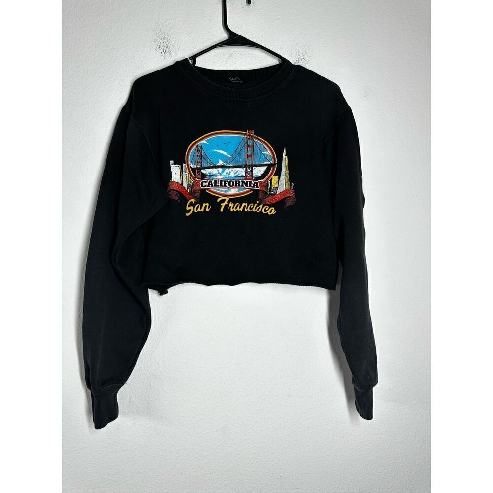 John Galt San Francisco Long Sleeve Cropped Sweatshirt Black Crew One Size